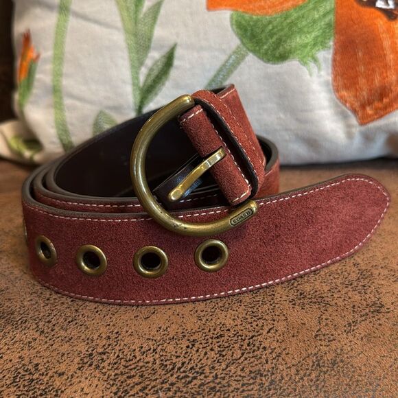 VINTAGE COACH BELT 02/03 SOHO SOLID BRASS BUCKLE GROMMETS RUST SUEDE LEATHER XL - Picture 12 of 12
